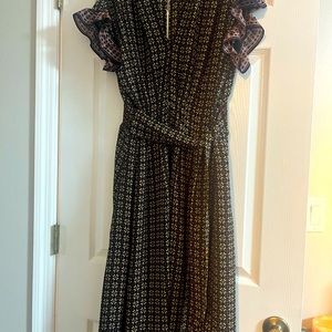 navy blue, burgundy and gold dress with pockets